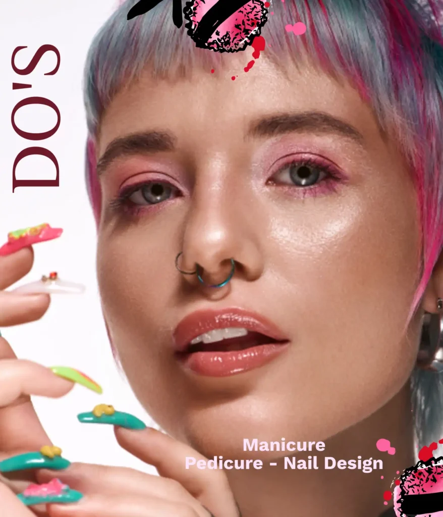 girl showiing beautiful nail colors painted on her fingers