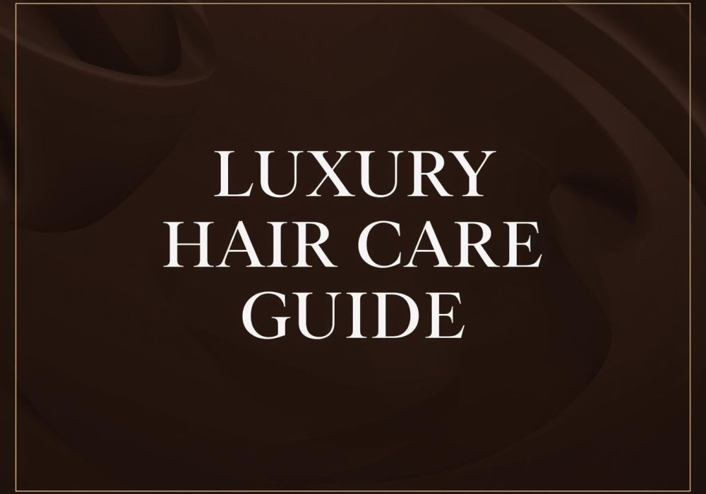 write white text in dark brown background .Luxury Hair Care Guide for a salon